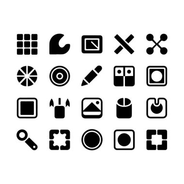 Beyaz arkaplanda izole edilmiş çeşitli arayüz simgelerinden oluşan bir koleksiyonun vektör sanatı