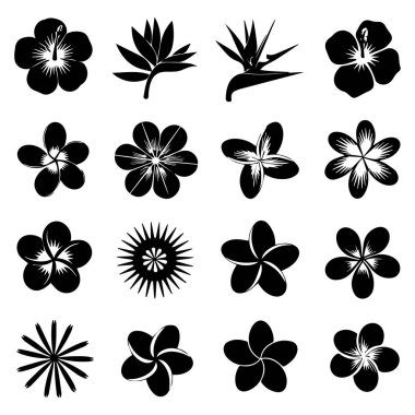 Tropikal çiçek ve bitkilerin siluet vektör sanatı beyaz arka planda izole edilir