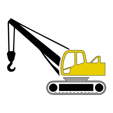 Beyaz arkaplanda izole edilmiş sarı vinç kaldırma makinesi vektör sanatı