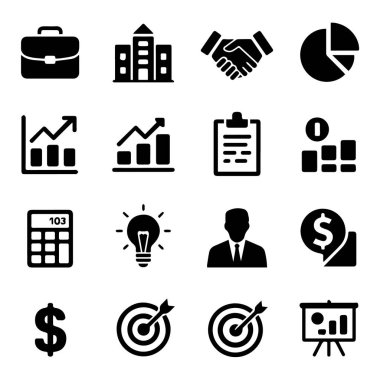 Büyüme, yatırım ve başarı gibi kavramları gösteren kapsamlı bir iş ve finans ikonlarının vektör sanatı