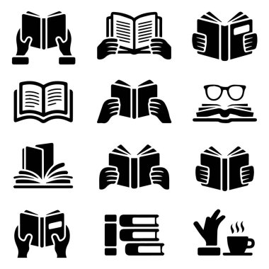 Çeşitli kitap simgeleri koleksiyonunun vektör sanatı, edebiyat ve öğrenme ile ilgilenmenin çeşitli yollarını temsil eder
