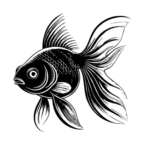 Векторное искусство черно-белой иллюстрации плавания золотых рыбок на белом фоне