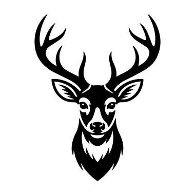 Büyük boynuzlu görkemli geyik kafası vektör sanatı. Beyaz arka planda izole edilmiş vahşi doğanın bir sembolü.
