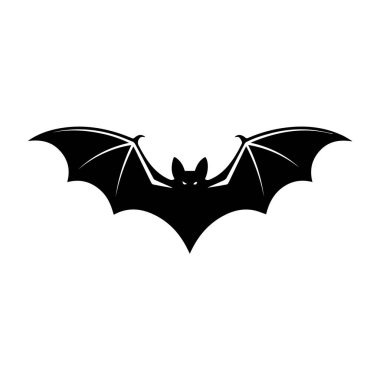 Beyaz arka planda izole edilmiş, cadılar bayramının ve gecenin sembolü, açık kanatlı bir yarasanın silüet sanatı.