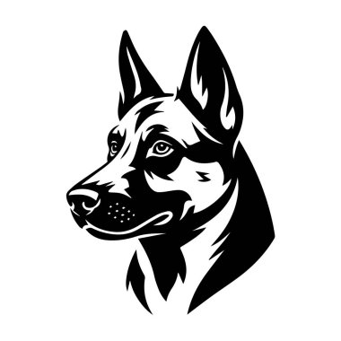 Alman çoban köpeğinin baş profilinin vektör sanatı, beyaz arka planda izole edilmiş siyah beyaz siluet grafik çizimi