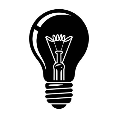 Beyaz arka planda izole edilmiş bir fikri ya da yeniliği sembolize eden siyah beyaz ampulün vektör sanatı