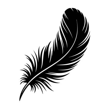 Beyaz arka planda izole edilmiş tek bir narin tüyün siyah silüeti.