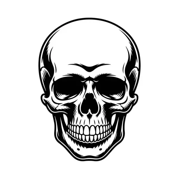 Beyaz arka planda izole edilmiş ayrıntılı gölgelendirme ile siyah beyaz bir insan kafatasının vektör sanatı