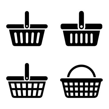 Farklı tarzlarda dört alışveriş sepeti simgesinin vektör sanatı, beyaz arka planda izole edilmiş.
