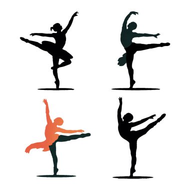 Zarif pozlarda balerin siluetinin vektör sanatı, tarafsız bir arkaplanda izole edilmiş bale, hareket ve sanatsal ifade sanatını sergiliyor.