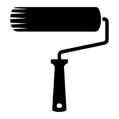 Basit bir arka planda izole edilmiş, ev gelişimini, dekorasyonu ve sanatsal yaratımı sembolize eden, saplı bir boya siluetinin siyah silüeti.