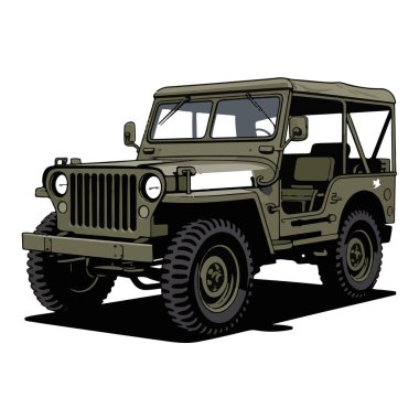 Beyaz arka planda izole edilmiş zeytin yeşili askeri cip