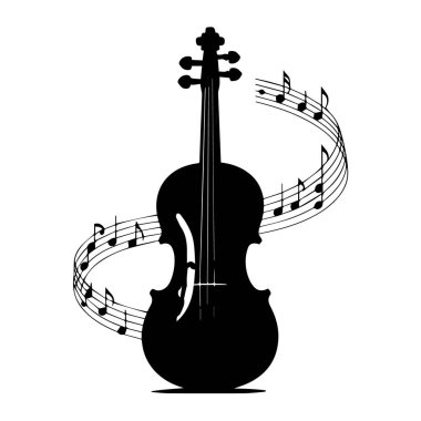 Müzik notalarıyla keman silueti, klasik müziği ve sanatsal performansı sembolize ediyor