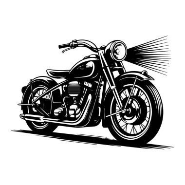 Beyaz arka planda izole edilmiş parlak far ışığıyla klasik klasik bir motosiklet.
