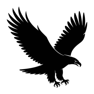 Uçan bir kartalın silueti. Kanatları geniş, beyaz arka planda izole.