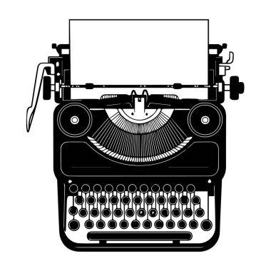 Beyaz arkaplanda izole edilmiş kağıt, retro yazma makinesi ile klasik daktilo