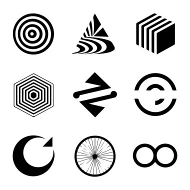 Beyaz arkaplanda izole edilmiş soyut geometrik şekil ve simgelerin toplanması