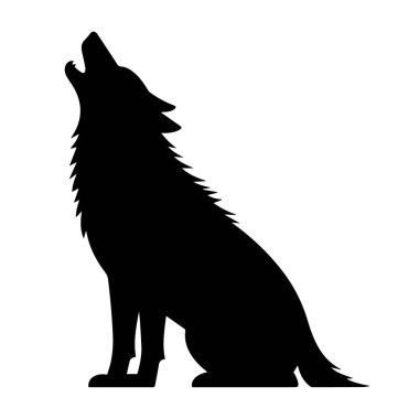 Beyaz arka planda izole edilmiş, uluyan bir kurt silueti.