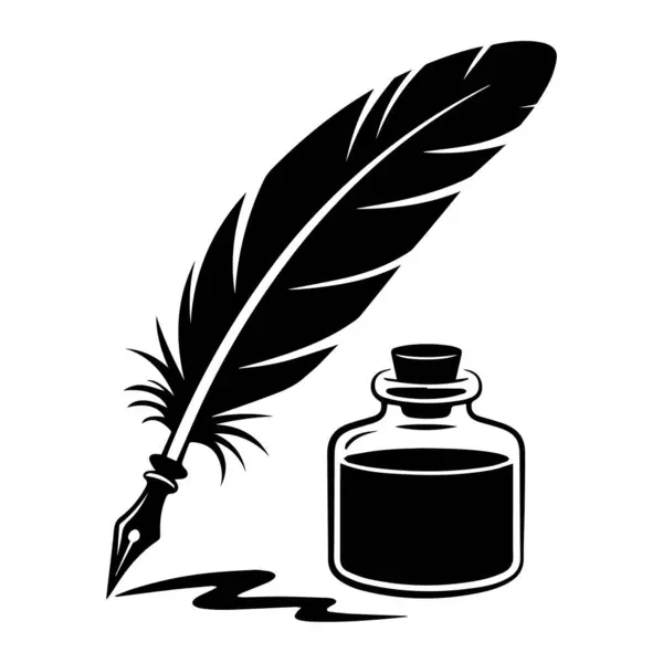 Kalem ve mürekkep hokkası, beyaz arka planda izole edilmiş yazı, edebiyat, tarih ve yaratıcı süreci sembolize eder.