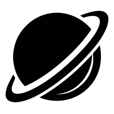 Yüzüklü siyah gezegen, beyaz arka planda izole edilmiş, uzayı, astronomiyi ve gök cisimlerini temsil ediyor.