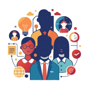 İş stratejisi ve yenilik konusunda işbirliği yapan çeşitli profesyonel ekipler, modern bir iş yerinde takım çalışmasını ve başarıyı sembolize ediyor