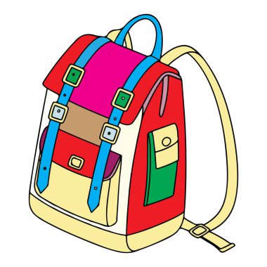 Beyaz arka planda izole edilmiş renkli sırt çantası, okul, seyahat ve açık hava maceraları için çok yönlü bir aksesuar.