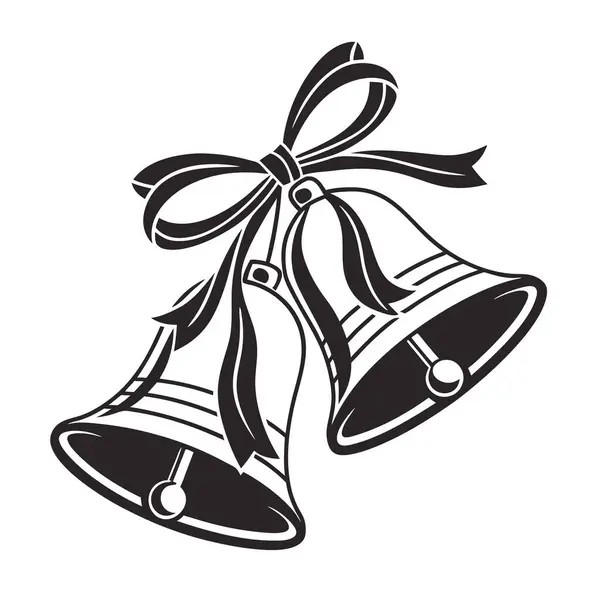 İki evlilik çanı, kurdele yayıyla, aşkı ve birlikteliği simgeliyor, beyaz bir arka planda izole edilmiş.