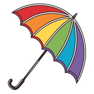 Beyaz arka planda izole edilmiş canlı gökkuşağı şemsiyesi gurur, çeşitlilik ve korumayı simgeliyor.