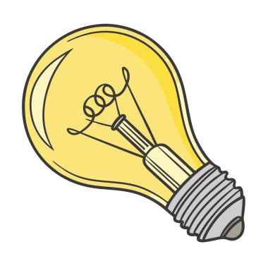 Parlayan sarı bir ampul parlak bir fikri temsil ediyor, beyaz bir arka planda izole edilmiş.