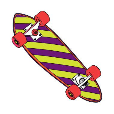 Beyaz arkaplanda izole edilmiş renkli çizgili kaykay