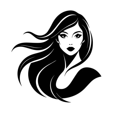 Beyaz arka planda izole edilmiş, dalgalı saçlı, siyah beyaz bir kadın yüzü.