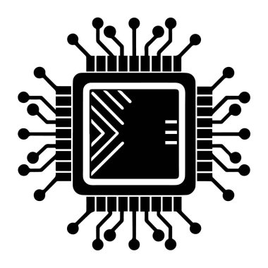 Beyaz arka plan teknolojisi arka planında izole edilmiş birçok lobutu olan bir bilgisayar işlemci çipinin siyah silueti