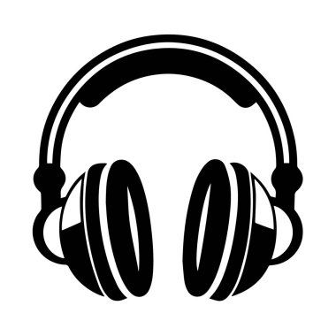 Kulaklıkların siyah silueti beyaz arka plan teknolojisinde izole edilmiş.