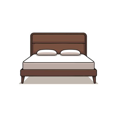 Beyaz arka plan teknolojisi arka planında izole edilmiş iki beyaz yastıklı kahverengi bir yatağın basit bir çizimi.
