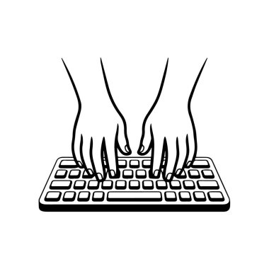 Klavyede yazı yazan eller, beyaz arkaplan teknolojisi arka planında izole edilmiş