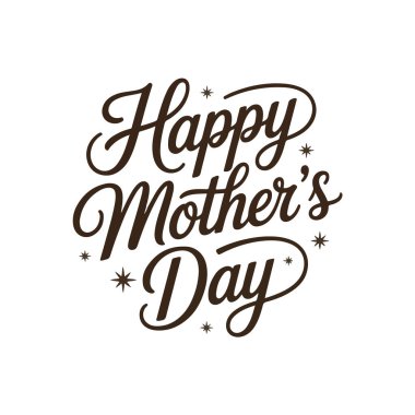 Dekoratif elementler ve yıldızlarla dolu mutlu anneler günü metni, beyaz arka plan teknolojisi arka planında izole edilmiş.