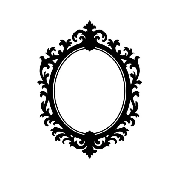 Beyaz arka plan teknolojisinde izole edilmiş barok girdaplar ve çiçek elementleriyle süslü oval siyah dekoratif çerçeve.