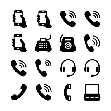 Beyaz arkaplan teknolojisinde izole edilmiş siyah iletişim ve teknoloji simgeleri