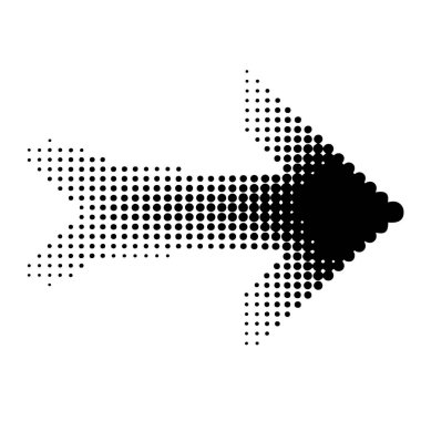 Siyah ok şekli yarım tonluk nokta deseni ile yaratıldı, beyaz arkaplan teknolojisi arka planında izole edildi