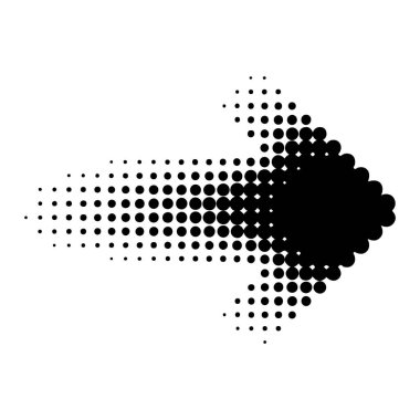 Sağı gösteren noktalardan oluşan siyah ok, beyaz arka plan teknolojisinde izole edilmiş.