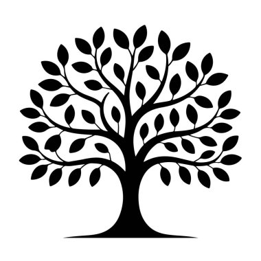 Beyaz arka plan teknolojisi arka planında izole edilmiş, çok yapraklı siyah bir ağaç silueti.