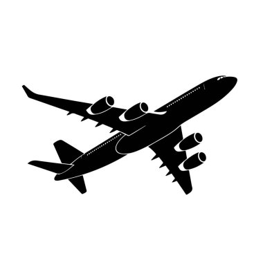 Modern bir yolcu uçağının silueti, beyaz arka plan teknolojisiyle izole edilmiş.