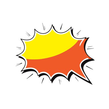 Canlı bir çizgi roman tarzı konuşma balonu, sarı ve turuncu, keskin kenarları ve yayılan çizgileri olan, beyaz arka plan teknolojisinde izole edilmiş.