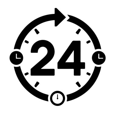 Ok ve zamanlayıcı sembollü 24 saatlik servis simgesi, beyaz arkaplan teknolojisi arka planında izole edilmiş