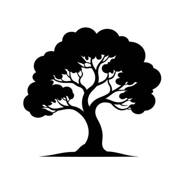 Beyaz arka plan teknolojisi arka planında izole edilmiş geniş yapraklı bir ağacın siyah silüeti.