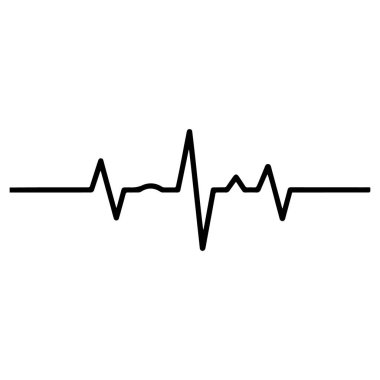 Siyah elektrokardiyogram çizgisi beyaz arka planda izole edilmiş bir kalp atışını temsil ediyor.