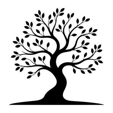 Beyaz arka plan teknolojisinde izole edilmiş yaprakları olan siyah bir ağacın silüeti.