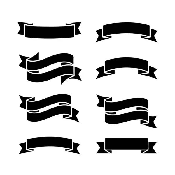 Beyaz arka plan teknolojisine izole edilmiş sekiz adet siyah kurdele pankartı.