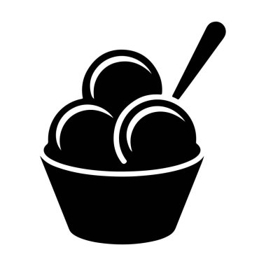 Black silhouette of a bowl of ice cream with a spoon, isolated on white background technology background