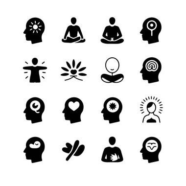 Mindfulness and meditation icons isolated on white background technology background